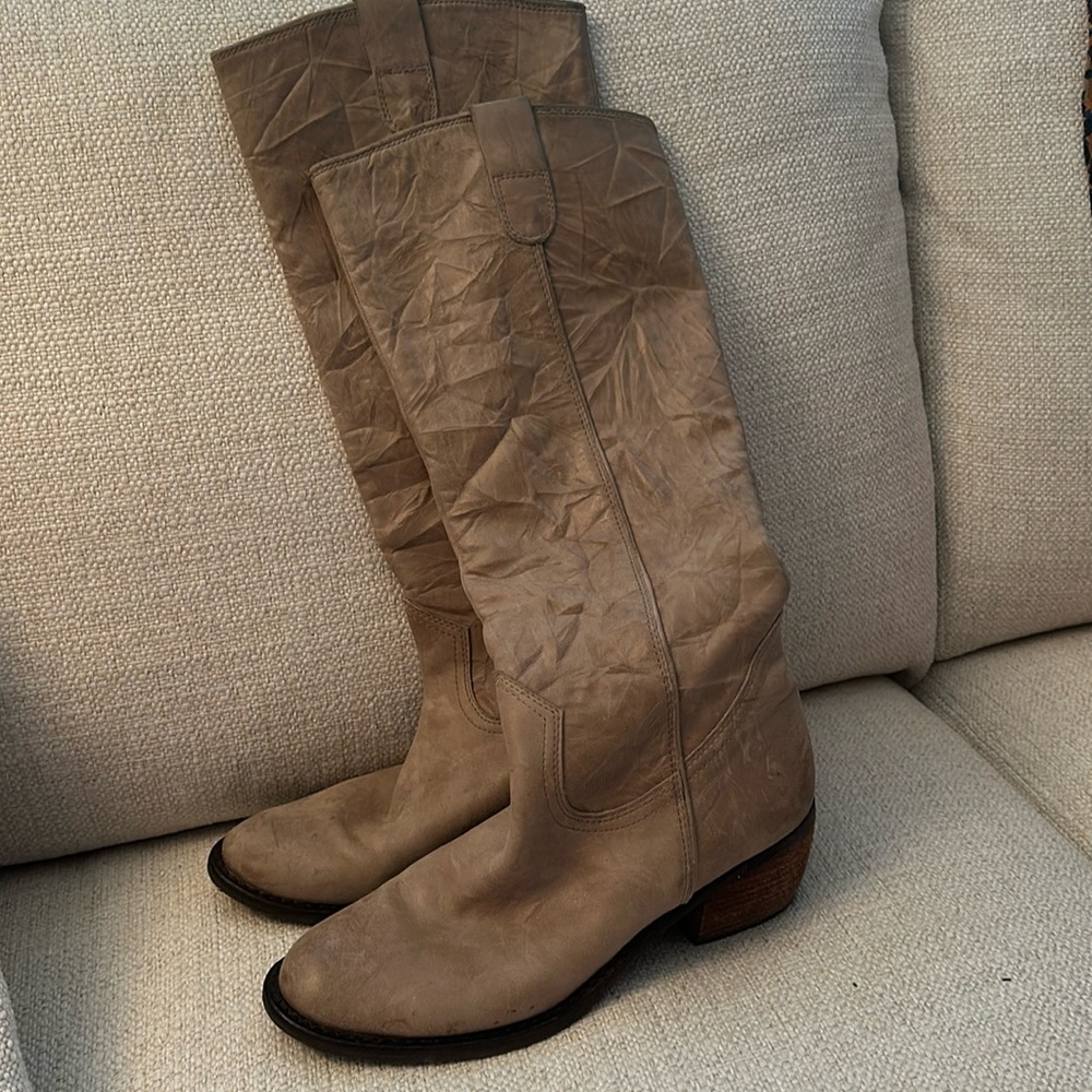 Taupe-colored leather boots size 9